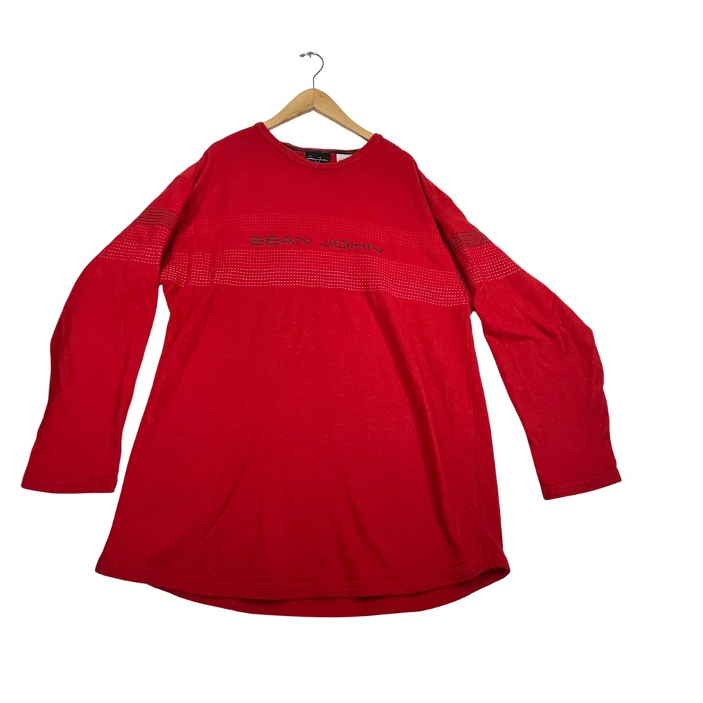 Sean John Mens XXL Red Long Sleeve Knit Top Wool Blend Textured Streetwear
